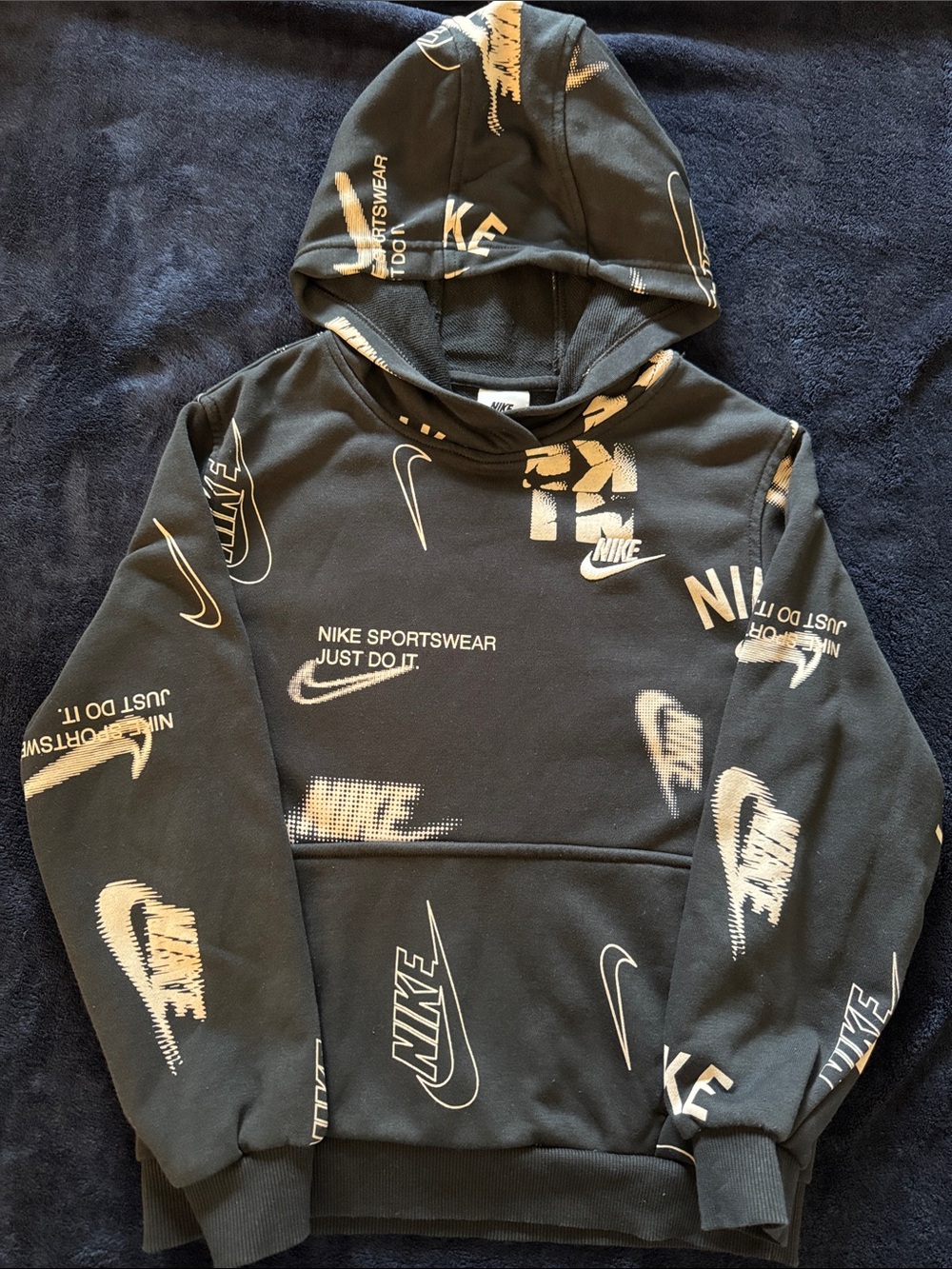 Nike Black Hoodie with White All-Over Logo Print